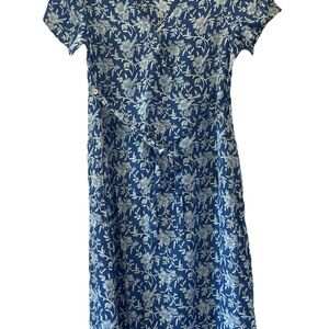 April Cornell Blue and Cream Floral Dress
